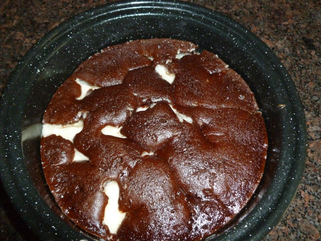 German chocolate Upside Down Cake in the solar oven