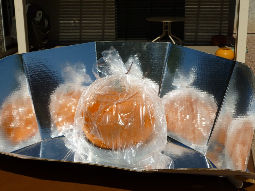 Whole pumpkin baked in a CookIt solar oven