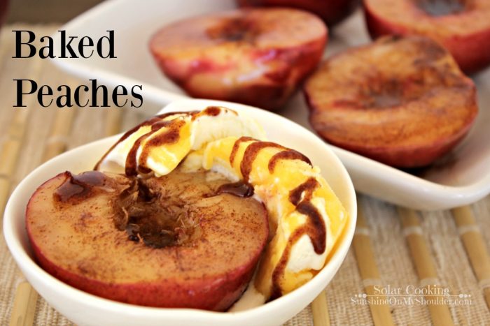 Baked peaches cooked in a solar oven