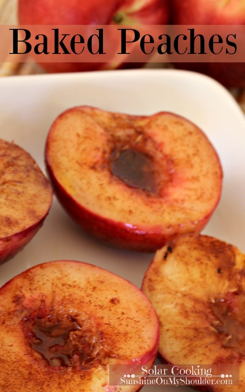 Baked peaches cooked in a solar oven