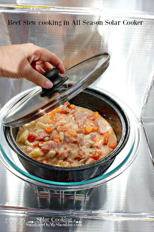 Beef Stew cooked in a solar oven is a solar cooking recipe.