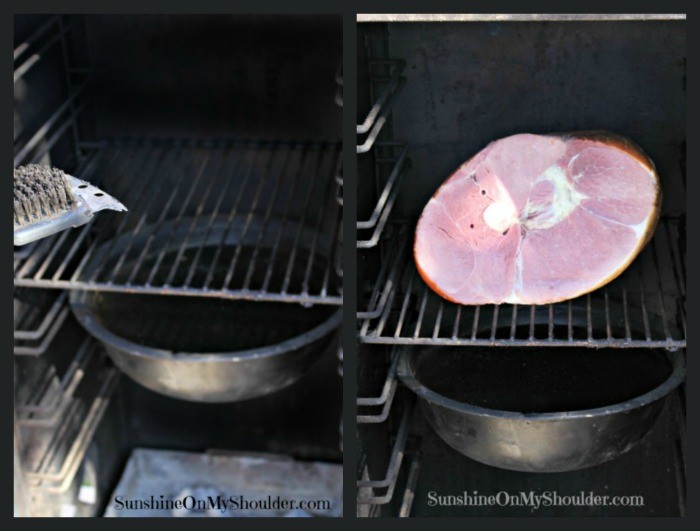 Charcoal smoker with ham