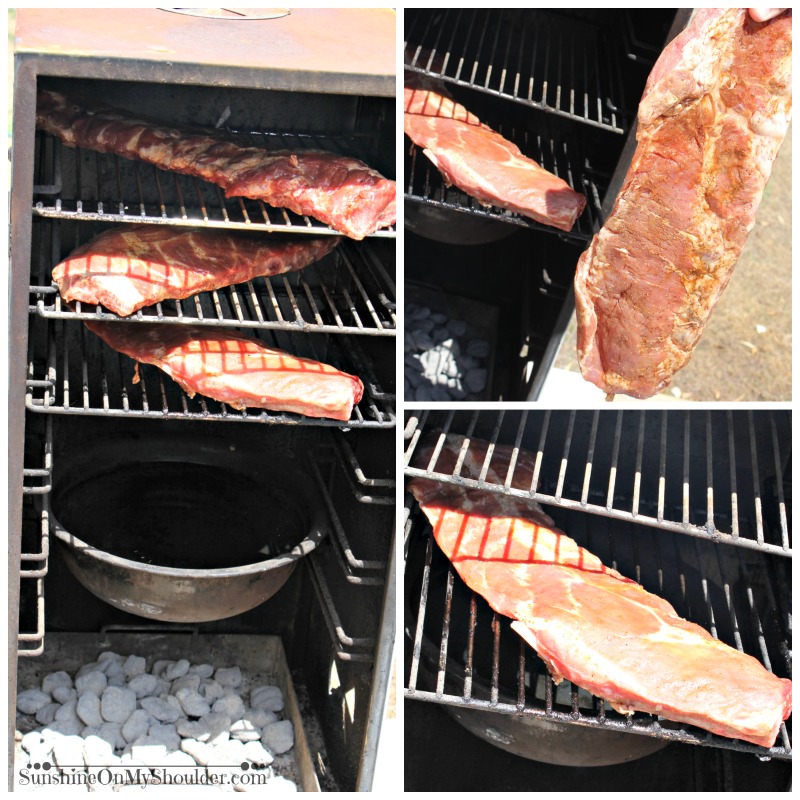 Barbeque ribs in smoker