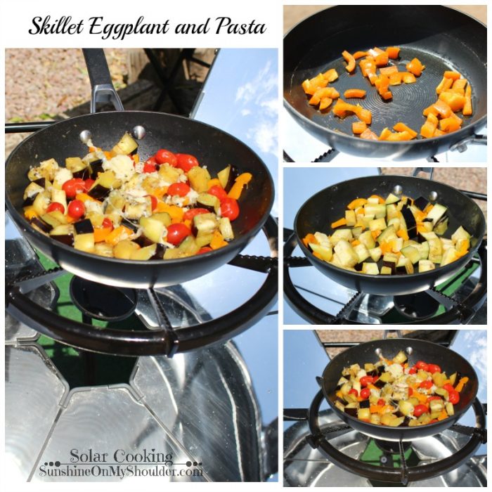 Skillet Eggplant and Pasta solar cooking