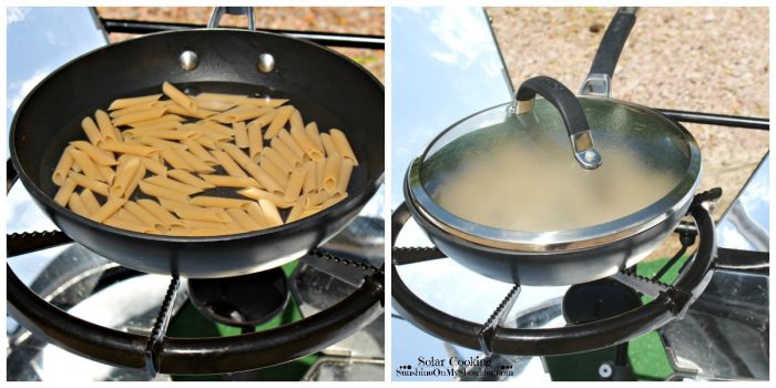 Skillet Eggplant and pasta solar cooking