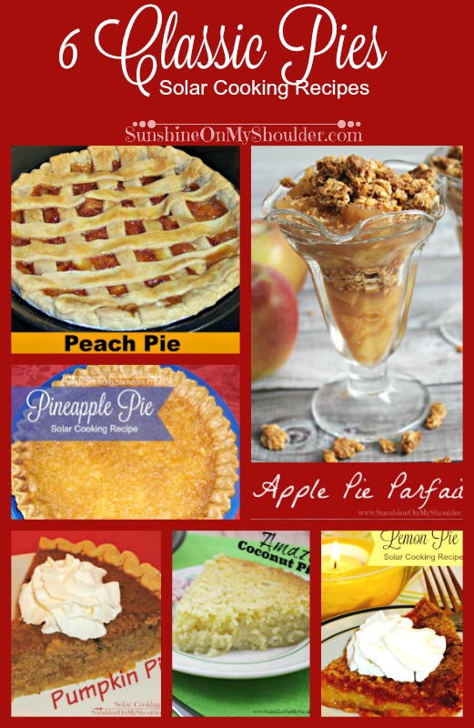 Collage of 6 classic pies baked in a solar oven