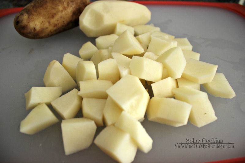 Chopped Potatoes for solar cooking